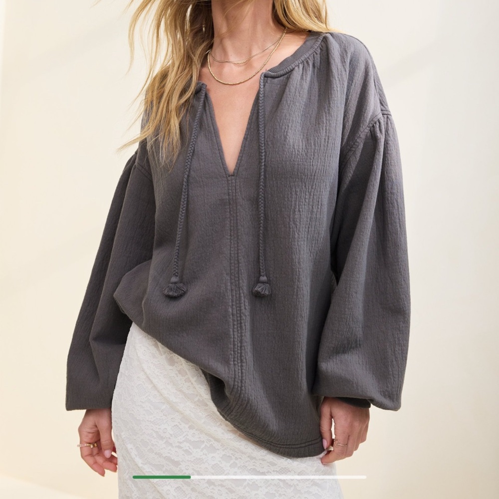 Aerie easy street oversized sweatshirt Large Peasant Boho gauzy Gray